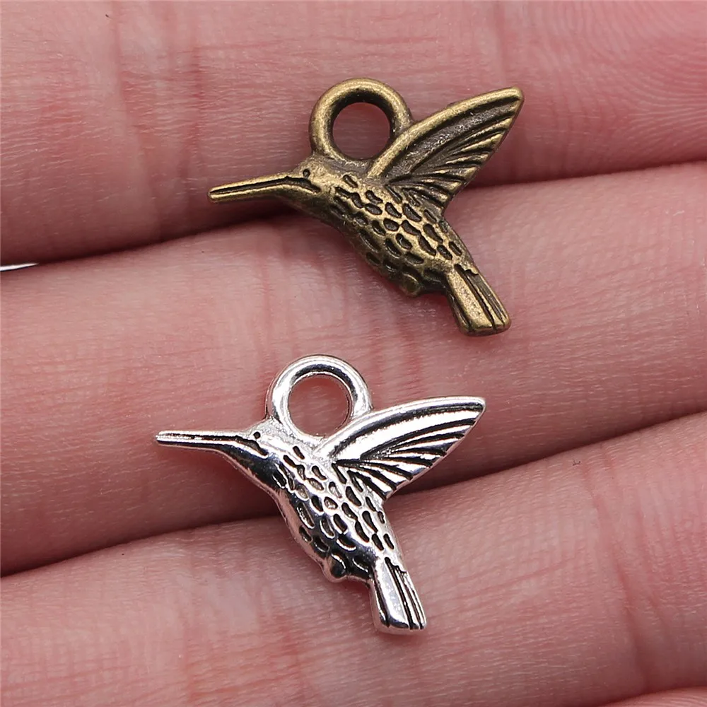 

WYSIWYG 12pcs 19x15mm Antique Silver Antique Bronze Hummingbird Bird Pendants Charm For Jewelry Making