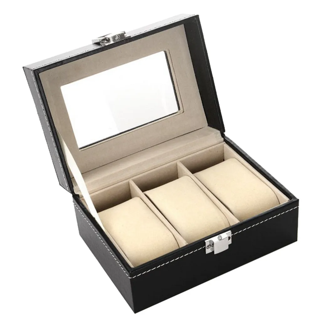 Jewelry box jewelry box family portrait watch box can be seen three-dimensional watch display box storage leather watc 701#30