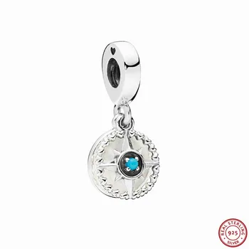 

Silver Enamel & Cyan Blue Crystal Compass Rose Pendant Beads for Women Jewelry DIY Fit PANDORA Charms Silver 925 Original FL778