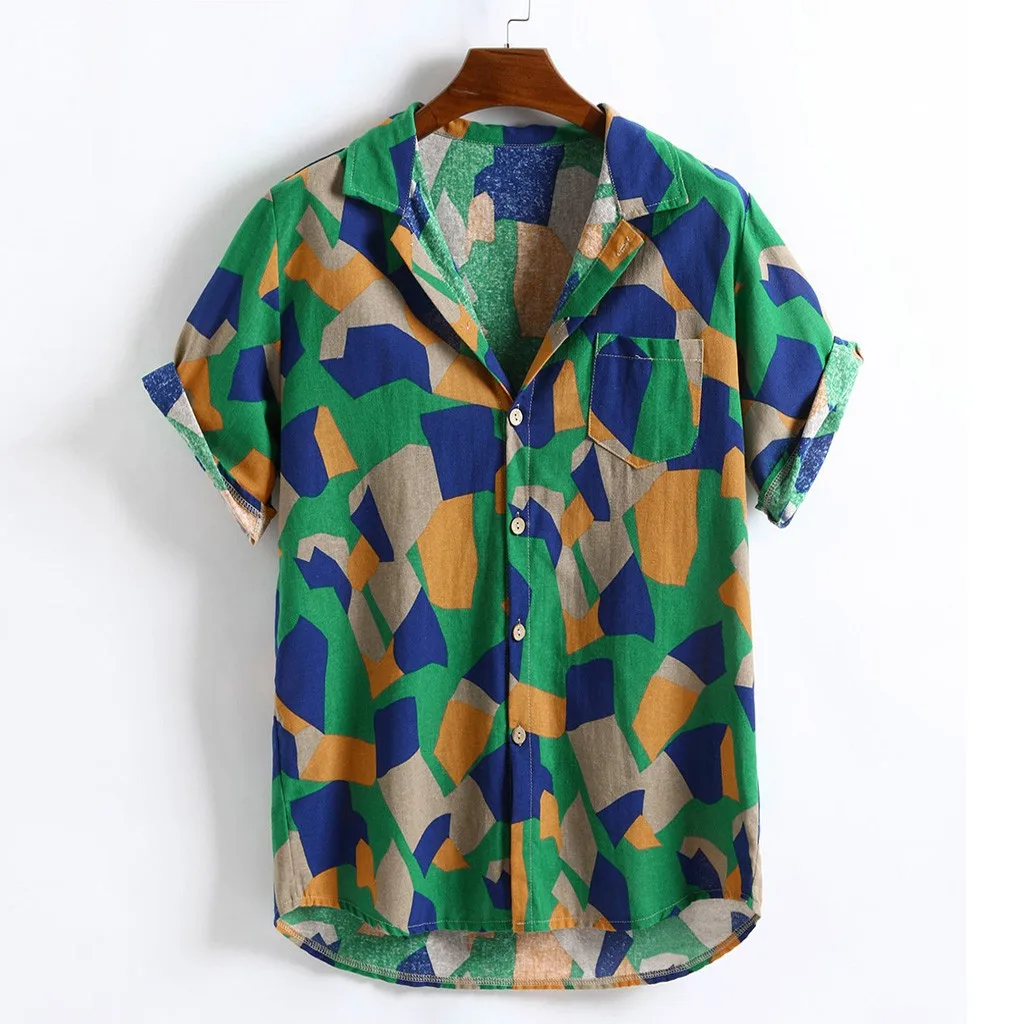 

Casual Short sleeve Men's shirt Summer Hawaiian Shirt men Camisa Turn-down Collar Loose Blouse Tops Streetwear Camisas hombre