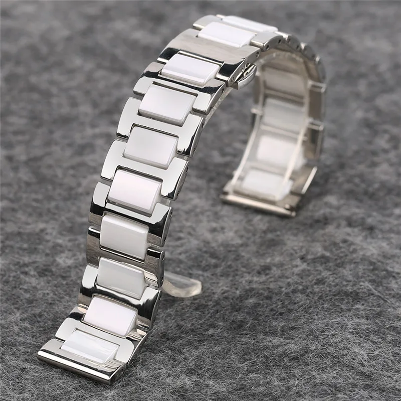 

18mm 20mm Luxury Ceramic Link Stainless Steel Watch Band for Men Women Watches Replacement Metal Strap Bracelet + 2 Spring Bars
