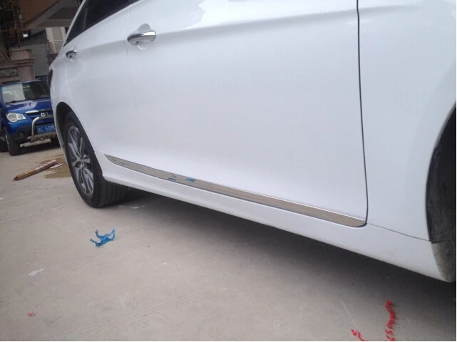 

For Hyundai Sonata YF 2011-2014 stainless steel 4pcs car Side Door decoration trim, protection strip with Logo