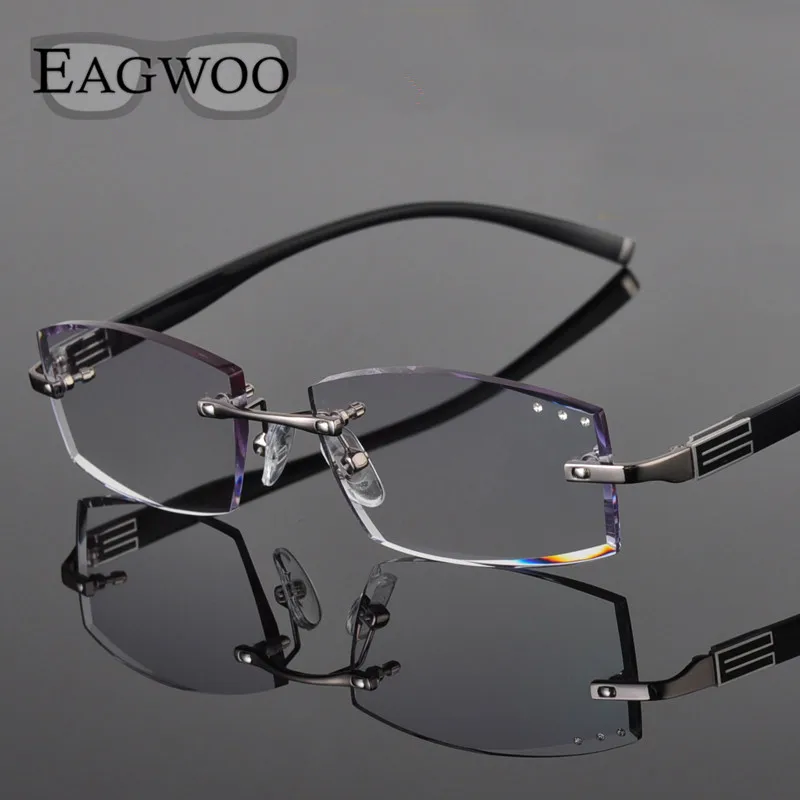 Metal Alloy Eyeglasses Men Rimless Prescription Reading Myopia Color MR ...