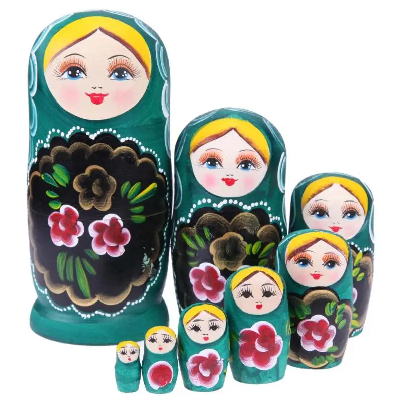 

8pcs/Set Handmade Wooden Nesting Dolls Green Girl Matryoshka Dolls Kid Gift