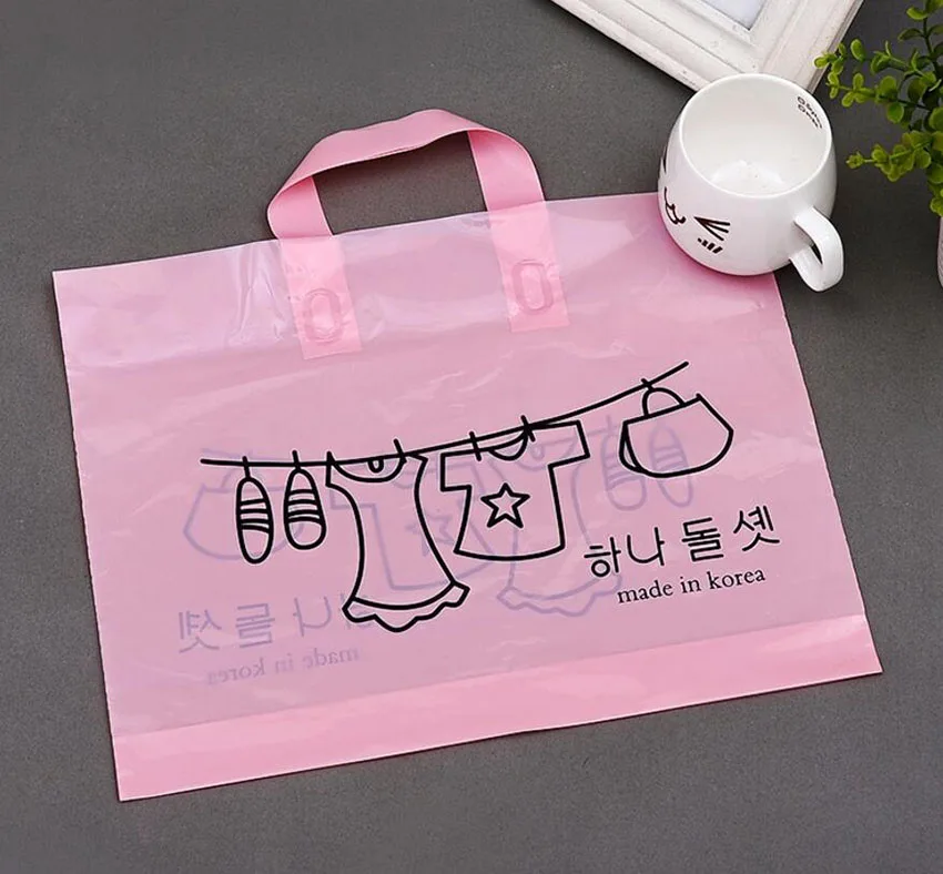 50 шт., 38x28 см толщиной бежевый, розовый Корея Пластик подарочная упаковка сумка с ручкой, одежда Обувь хозяйственная сумка для хранения - Цвет: Pink