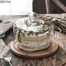 Креативная прозрачная стеклянная крышка для послеобеденного чайного торта, деревянный стеклянный десертный поднос, поднос для торта, свадебные вечерние украшения