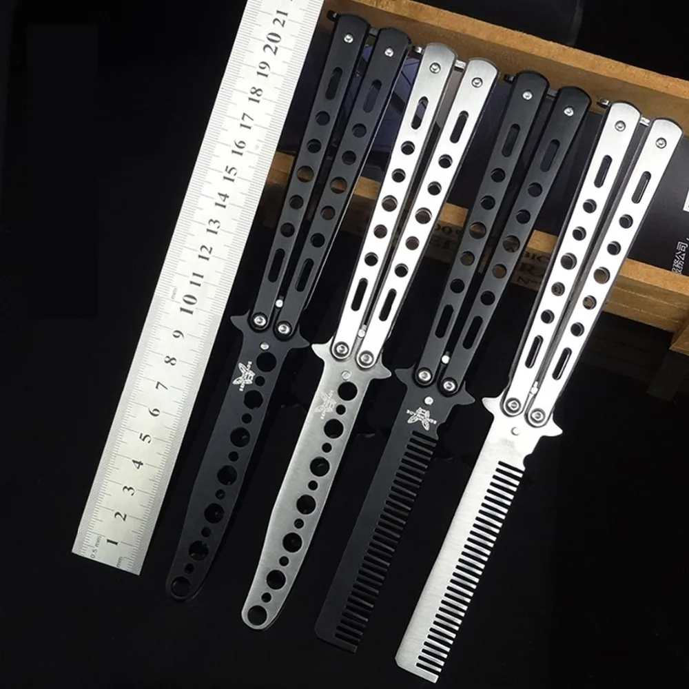 

ZQXYSJ Butterfly In Knife Folding Practice Balisong Comb Trainer Stainless Steel Not Sharped Training Tool Flail Outdoor Camping