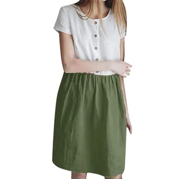 

KLV 2019 Fashion Women Loose Short Sleeve O-neck Color Patchwork Party Dresses free shipping D4