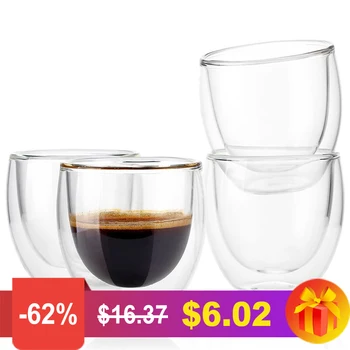 

Coffee Cup 2/4/6pcs 80ML Double Wall Glass Tea Cup Mugs Transparent Insulation Glasses Cups Beer Mug Cup Drinkware