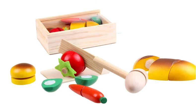 Горячие ролевая игра дети играют дома игрушки деревянные фрукты овощи для тортов резки игрушки набор игрушечной посуды gyh