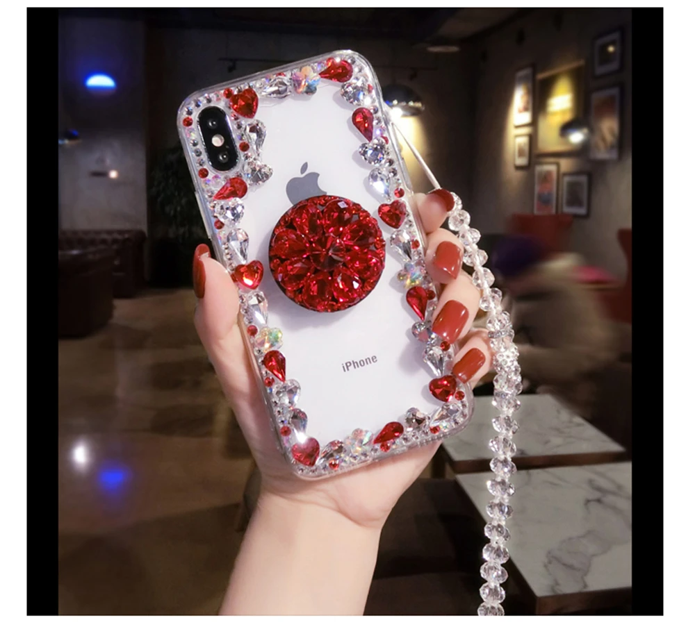 

Multicolored 3D diamond handle bracket cover for iphone MAX XS XR 7 8 plus X for samsung S8 9 10 10Lite Note8 9 case Back cover