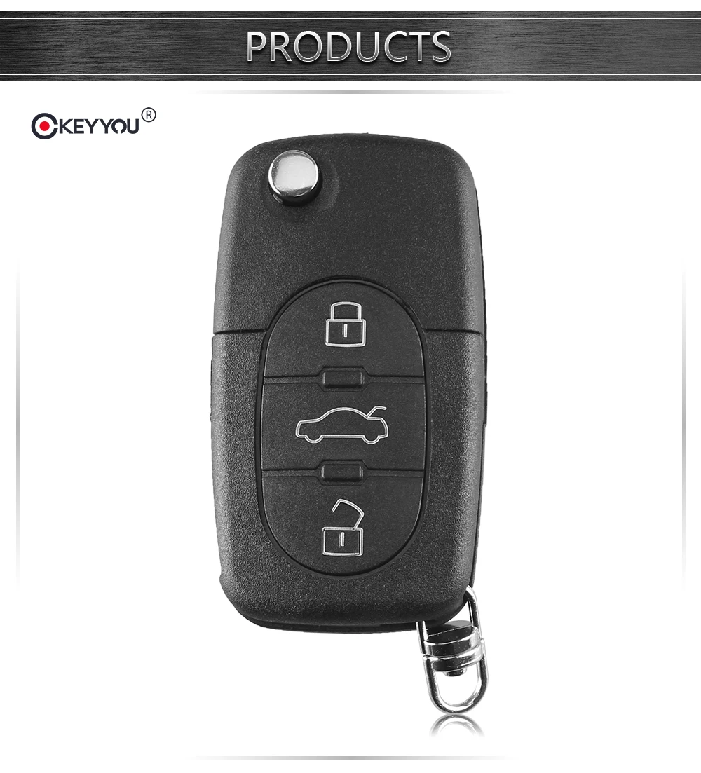 Sale KEYYOU Replacement 3 Buttons Flip Car Key Case Shell Fob For Audi TT A4 A6 A8 Quattro With Blade CR1620 3
