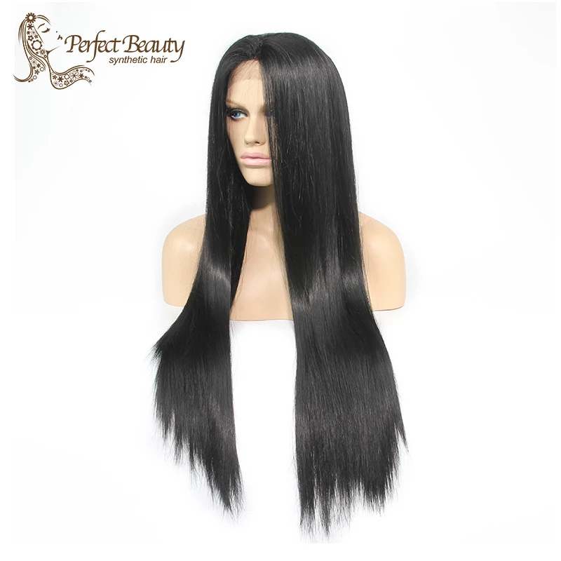 

High Quality Synthetic Lace Front Wig hair black straight  heat resistant fiber cheap synthetic wig for black women wholesale