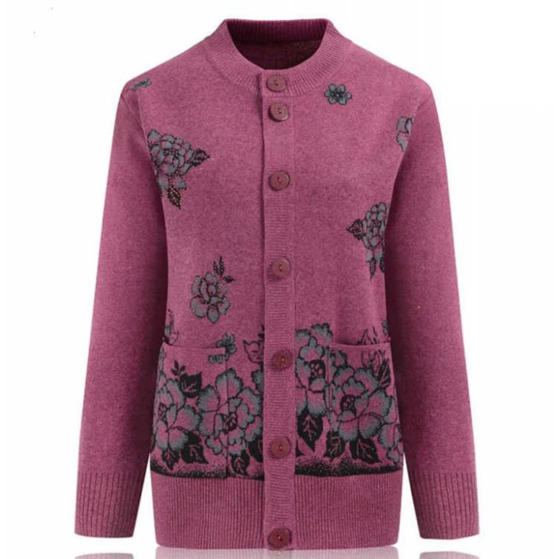 Vintage Print Mom Gestrickte Mantel Heißer Verkauf frauen Einreiher Strickjacke Pullover Jacke Kurzen Absatz Lange Hülse Femme Tops
