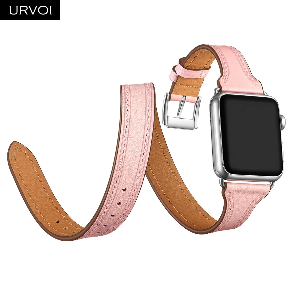 URVOI Double Tour для Apple Watch серии группа 4 3 2 1 роскошный ремешок для iWatch мягкая натуральная кожа петли на запястье 38/40 42/44 мм