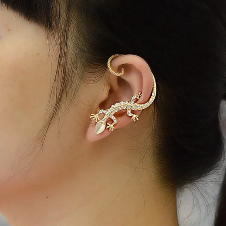 Gothic Punk Metal Crystal Lizard Cuff Clip Stud Personality Gothic Punk Metal Crystal Lizard Cuff Clip Stud Personality Exaggerated Animal Opal Geckos Earrings For Women Men In From Jewelry