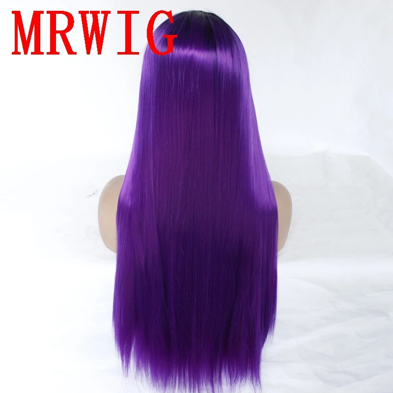MRWIG 26in прямые# 1b/фиолетовые бесклеевые синтетические парики на кружеве для женщин
