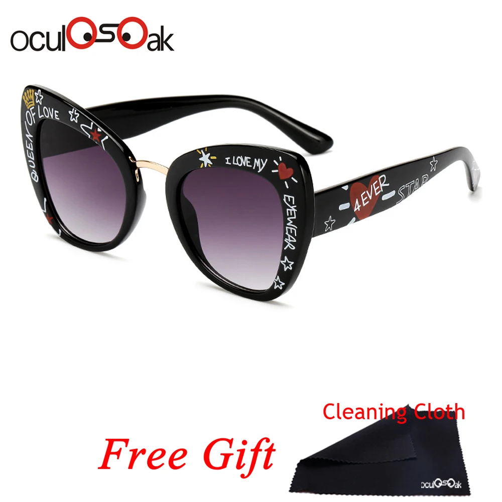 Хит, большие солнцезащитные очки "кошачий глаз", женские, Роскошные,, брендовые, кошачий глаз, очки в форме сердца, стильные, граффити, lunette de soleil femme