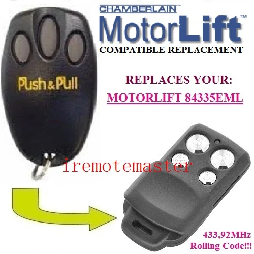 

Motorlift replacement remote 84335EML 433,92mhz Rolling code