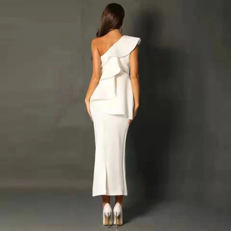 Элегантное белое платье на одно плечо для свадебной вечеринки, высокое качество, Женское Платье макси с драпировкой, женское платье,, новинка