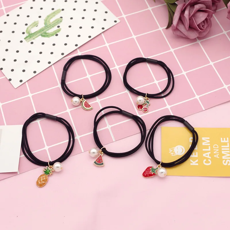 

Kids Girl Rubber Band Fruit Elastic Hair Accessory Band With Pearl Rope Ponytail Holder Headbands