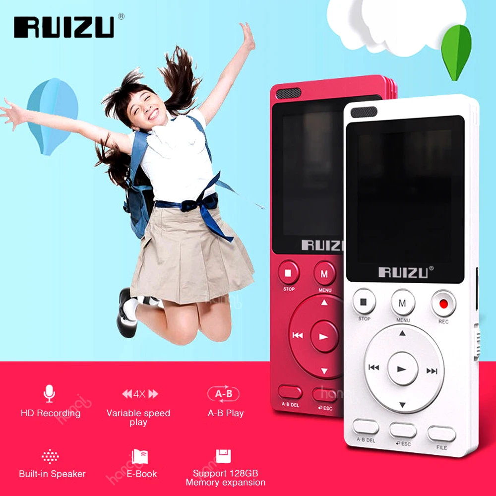 RUIZU K11 8GB Mp3 музыкальный плеер Портативный цифровой диктофон Встроенный громкоговоритель Поддержка TF карты один ключ A-B Повтор для учебы