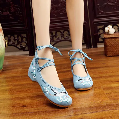 Veowalk/женские парусиновые балетки ручной работы с вышивкой в винтажном стиле; удобные женские китайские балетки; женская обувь с вышивкой - Цвет: Model 10 Blue