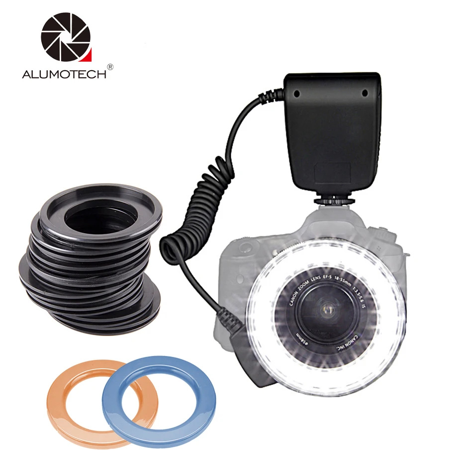 

ALUMOTECH 48 LEDs Ring Light Flash Light 3000~15000K+8 PCS Adapter+3 Color Filter For Canon Nikon Pentax SLR Camera Video Studio