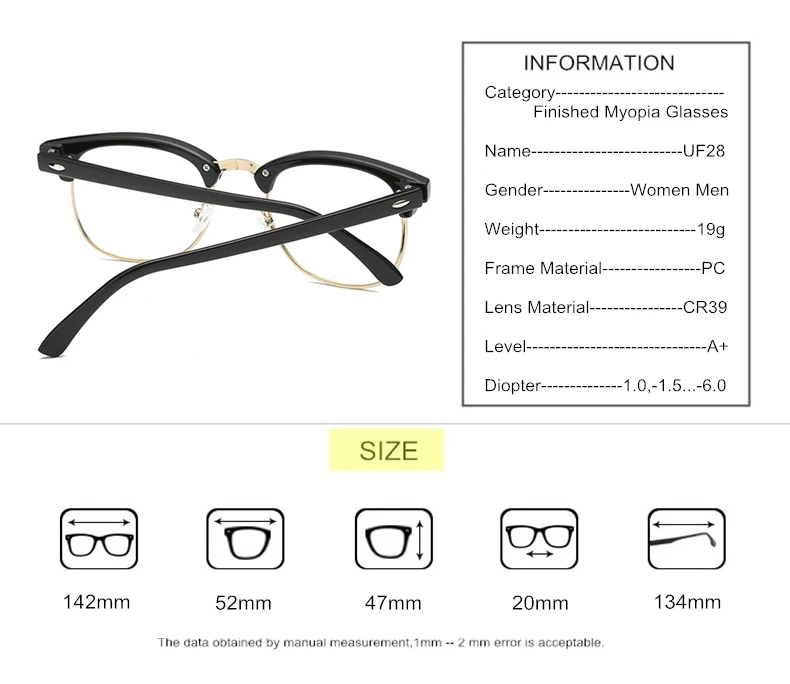 SUMONDY диоптриями От-0,5 до-6,0 по рецепту очки для близорукости для женщин и мужчин модные рецептурные очки готовая продукция оптические очки UF28