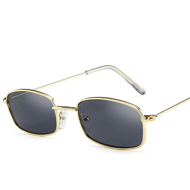 Маленькие прямоугольные солнцезащитные очки в стиле ретро, мужские красные линзы, желтые, металлическая оправа, прозрачные линзы, солнцезащитные очки для женщин, унисекс, UV400 - Цвет линз: Серый