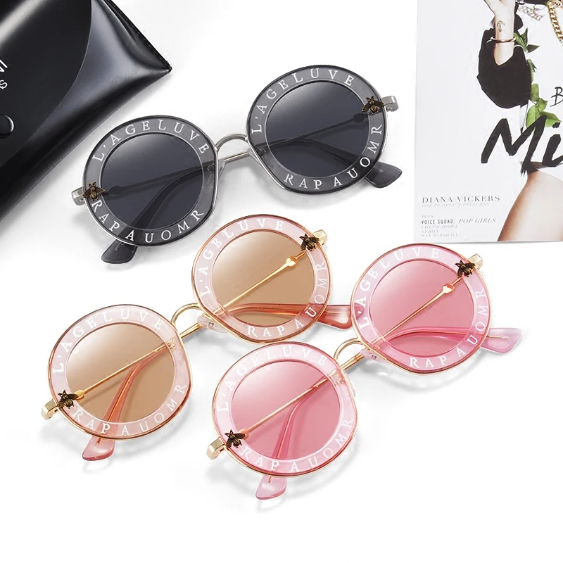 Pink Korean Stars Little Bees Sunglasses Women New Style Retro Round Face Glasses | Аксессуары для одежды