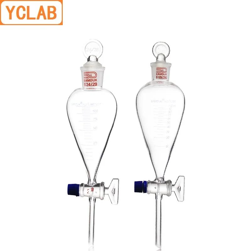 YCLAB-500mL 분리형 깔때기 배 모양, 졸업 지면, 유리 마개 및 마개, 실험실 화학 장비