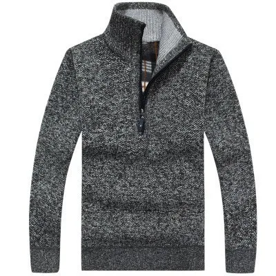 Beste 2019 Herfst Winter Nieuwe mannen Rits Trui Truien Stand Kraag Slim Fit Dikke Truien Mannelijke Effen Kleur Gebreide Trui 3XL