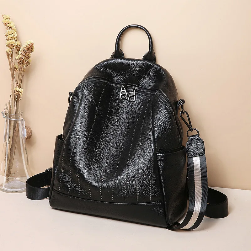

100% Genuine Leather Women's Backpack Female Real First Layer Cow Leather Ladies' Backpacks Travel ipad Cowhide Bags