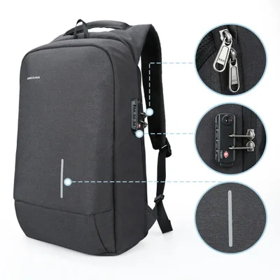 Модный рюкзак, мужской рюкзак, рюкзак для ноутбука, рюкзак для мужчин, рюкзак для путешествий, школьный рюкзак, Mochilas, мужской рюкзак, ранец - Цвет: Black Lock Backpack