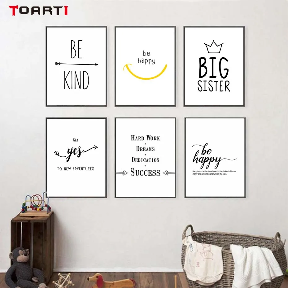 Motivational Kids Quotes Posters Prints Nordic Canvas Painting On The Wall Black White Art Pictures For Baby Nursery Home Decora (7)