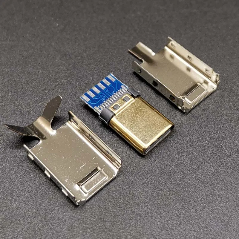 

5set 24K gold-plated USB2.0 TYPE-C male plug welding wire type with IC resistor double-sided male plug+ shell 3 in 1