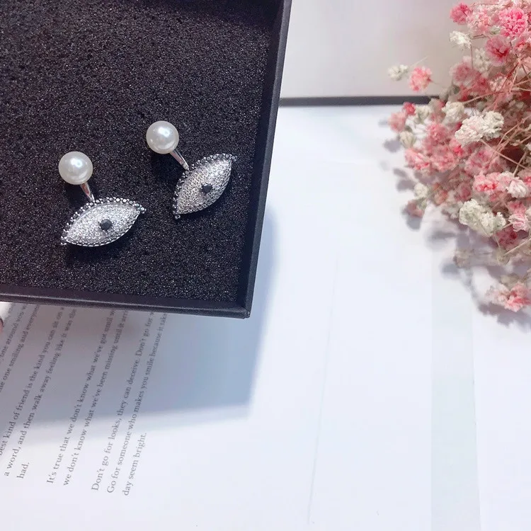 evil eye pearl cz earings 925 silver stud Hypoallergenic fadeless alloy fashion jewelry stud earrings for women gift