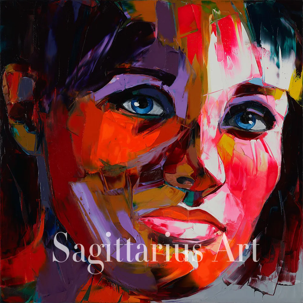 

Hand Painted Palette knife portrait Cool Face Untitled 651 Francoise Nielly Designer Oil painting canvas Wall Art Living Room