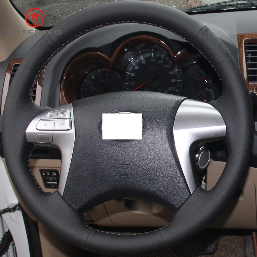

LQTENLEO Black Artificial Leather Hand-stitched Car Steering Wheel Cover for Toyota Fortuner Hilux 2012-2015