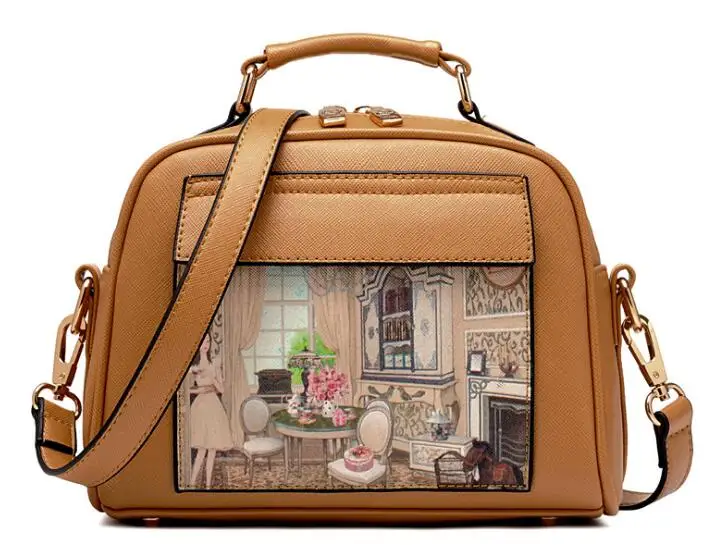 Новая женская сумка с рисунком масляного рисунка, модная женская кожаная сумка из искусственной кожи, повседневная женская сумка на плечо, модная женская сумка высокого качества - Цвет: Small Khaki