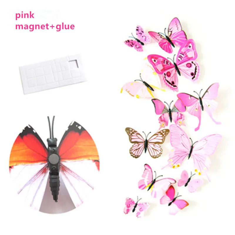 12 шт. 3D моделирование бабочки наклейки на стену бабочка на холодильник магниты Свадебные украшения вечерние фон для домашнего приспособления для декора вечеринки - Цвет: pink1