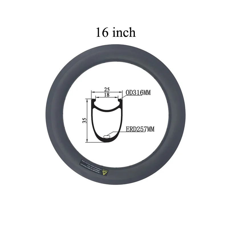 16er 25 мм x 35 мм Глубина клинчер велосипедный обод мотокросса 16 дюймов 305 ERD 257 мм для BMX Фристайл карбоновый обод 1" складной обод велосипеда