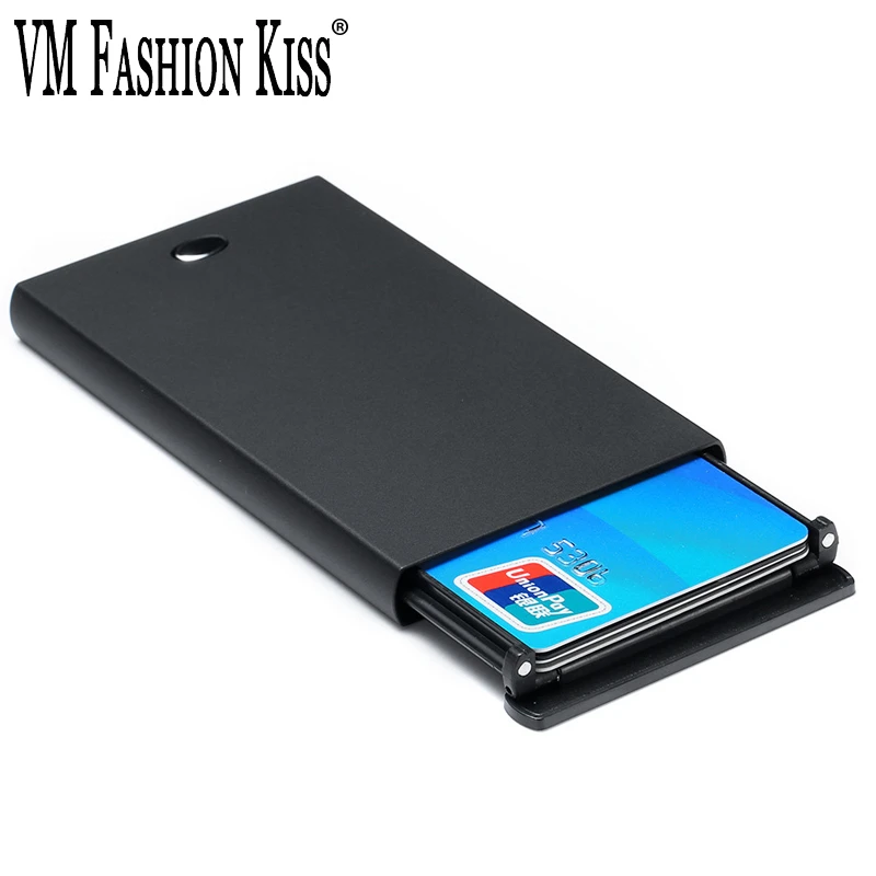 

VM FASHION KISS RFID Metallic Thin Credit Id Card Wallet Holder Box Automatic Popup Business Card Minimalism Travel Cardholder