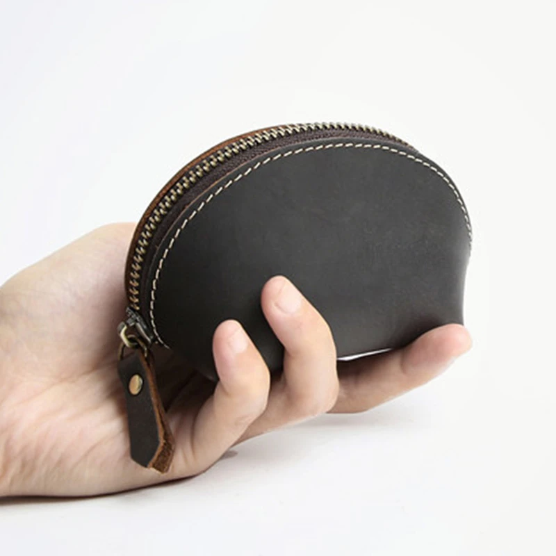 Monedero de piel con cremallera para hombre, Mini bolsa de almacenamiento de piel Caballo Loco, hecho a mano|Monederos| - AliExpress