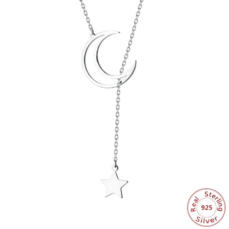 

New Arrival Fashion 925 Sterling Silver Moon and Star Tales Chain Link Pendant Necklaces for Women Fine Jewelry