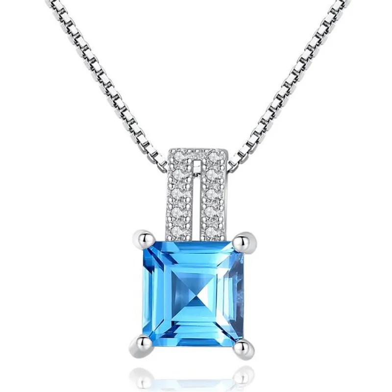 1.7ct Подлинная мульти Лондонский голубой топаз кулон ожерелье 100% Серебро 925 пробы