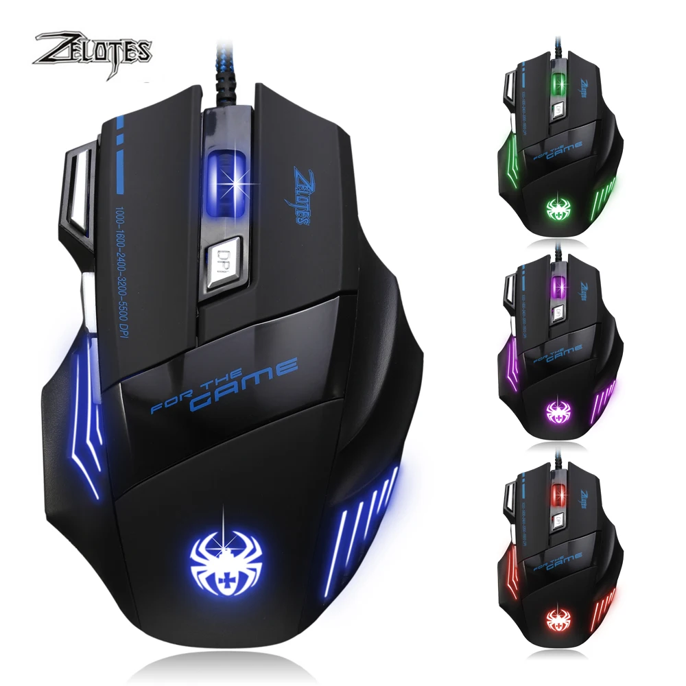 

ZELOTES T-80 7200 DPI Backlight Multi Color LED Optical 7 Button Mouse Gamer USB Wired Gaming Mouse for Pro Gamer
