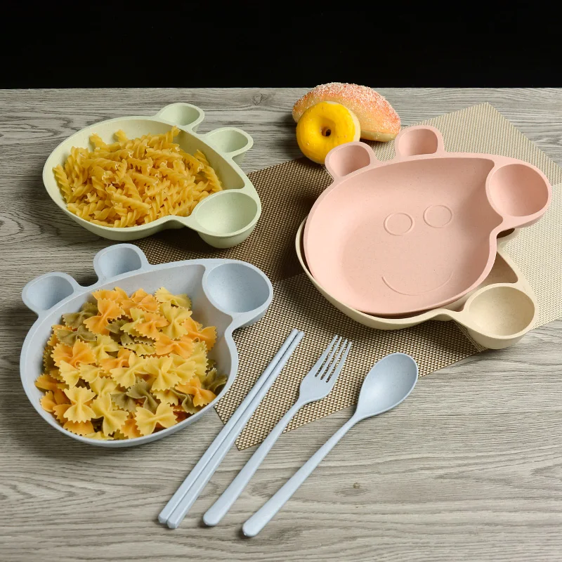 4 pcs/set Infant Baby Feeding Bowl Fork Spoon Baby Suction Bowl Tableware Set Kids Food Bowl Dishes Children Training Dinnerware