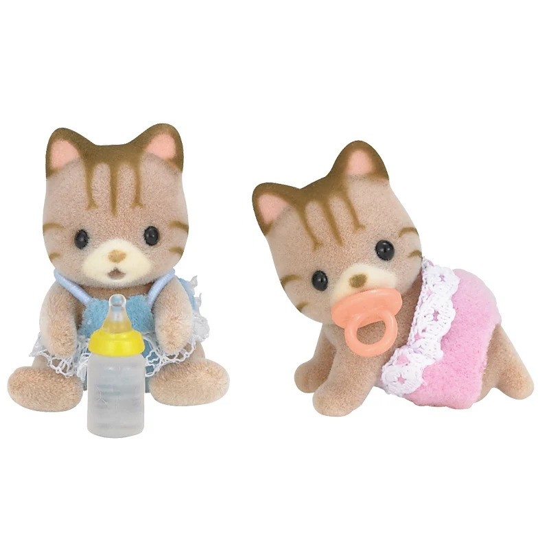 Sylvanian Families пушистый кукольный домик с животными, рисунок, Полосатый кот, близнецы, комплект для малышей, подарок для девочек, новинка 5188 - Цвет: three-hair cat twins